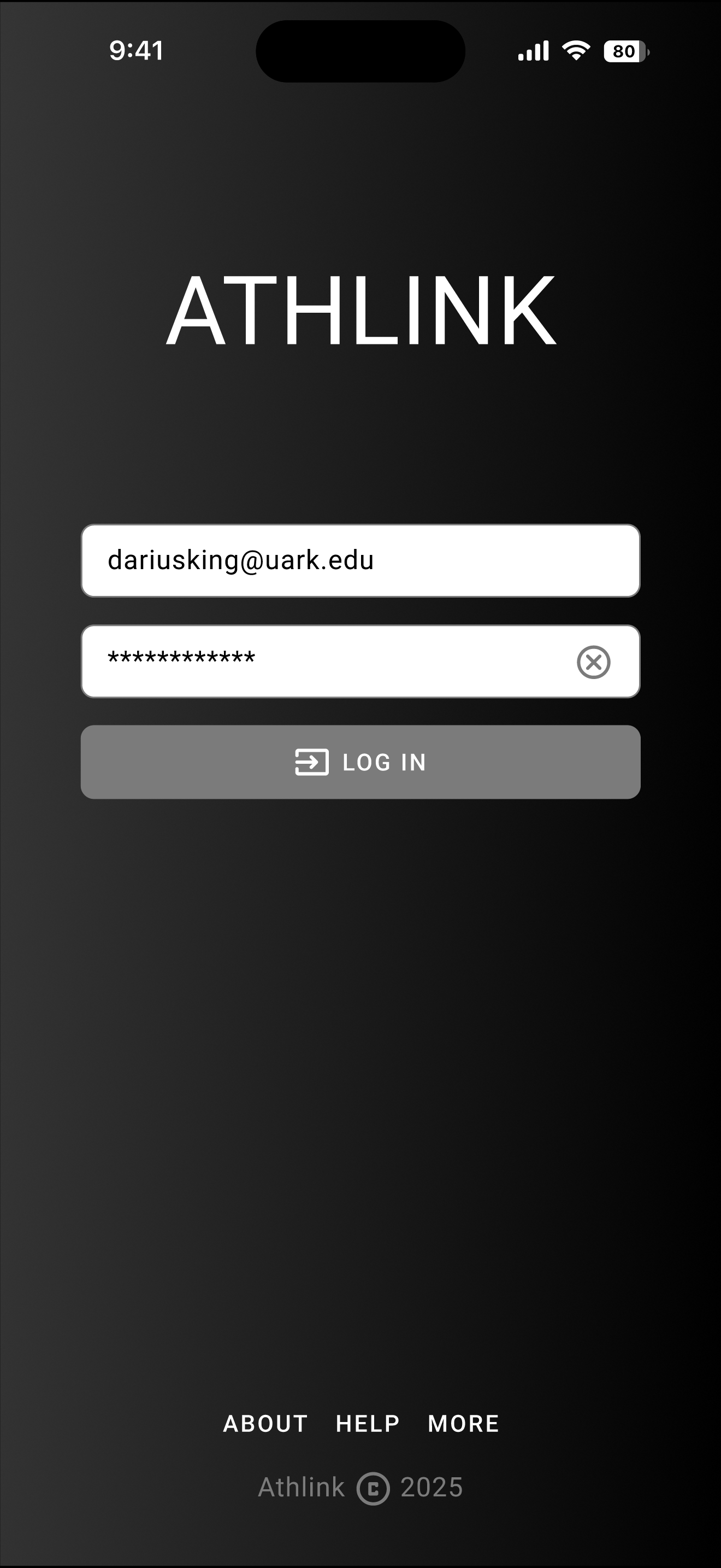 AthLink invite-only login screen