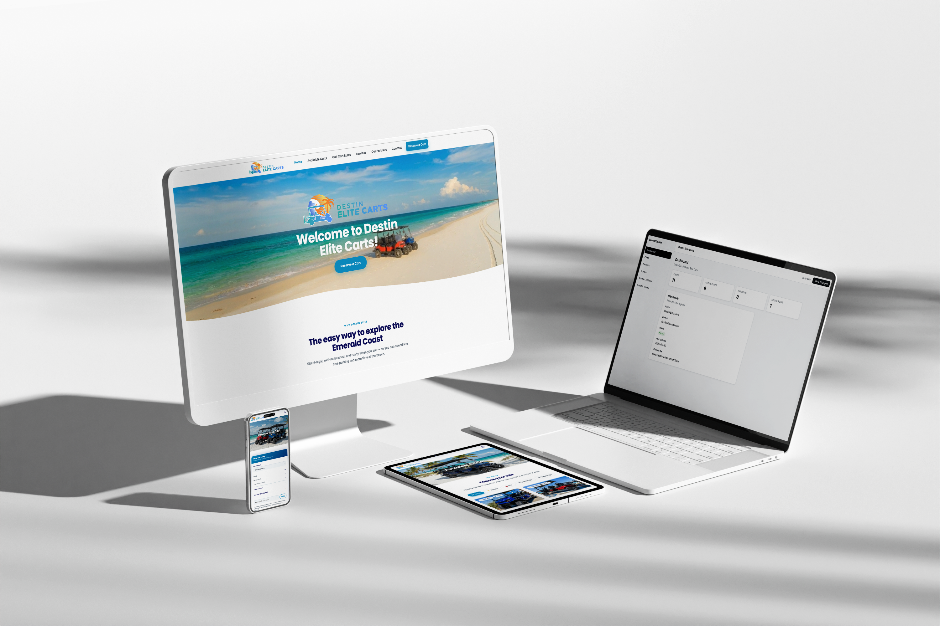 Destin Elite Carts website on multiple devices